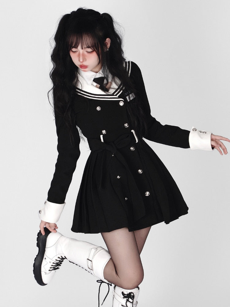 Navy Collar Korean Style Mini Dress