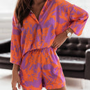 Julie Shorts and Long Sleeve Shirt Set in Yellow, Coral, White, and Purple Green