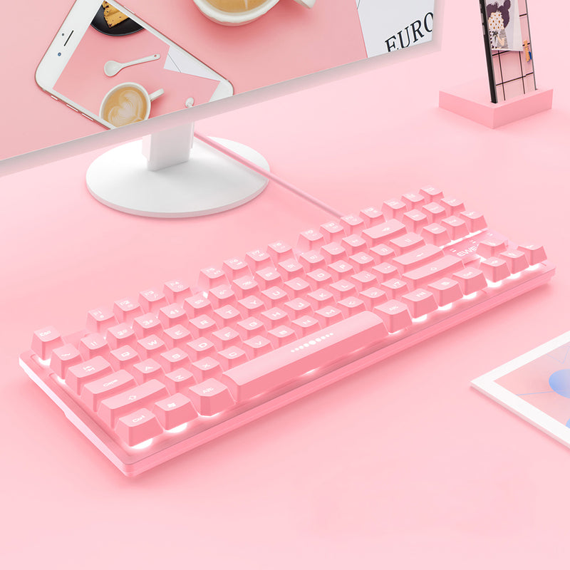 Cute Pink Wired Keyboard and Mouse Set
