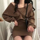 French Elegant Suit Suspender Dress in Coffee Brown or Black