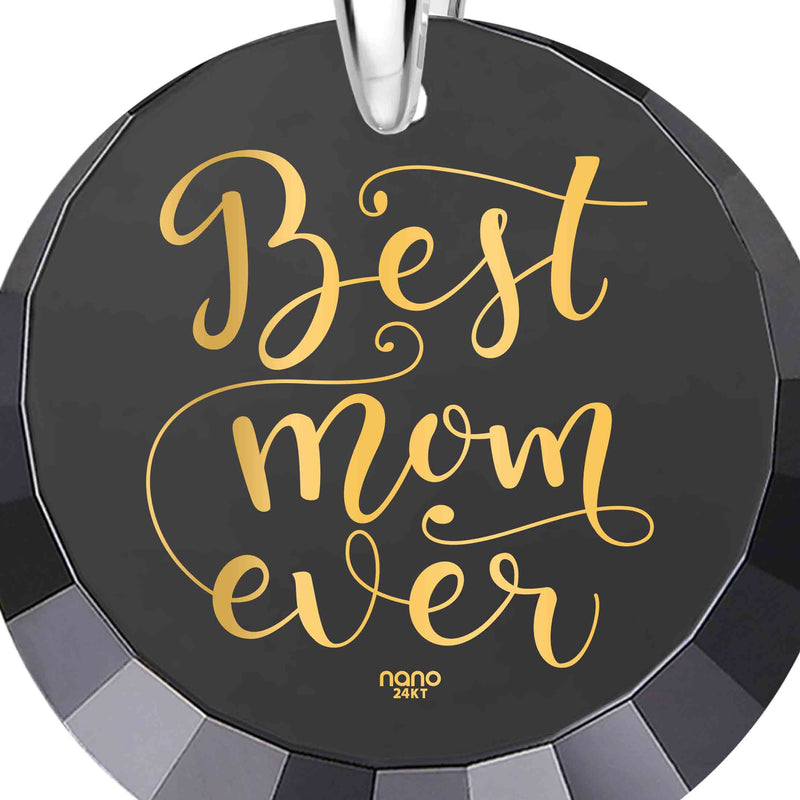 Best Mom Silver Necklace 24k Gold Inscribed - Mother's Day Jewelry Gift