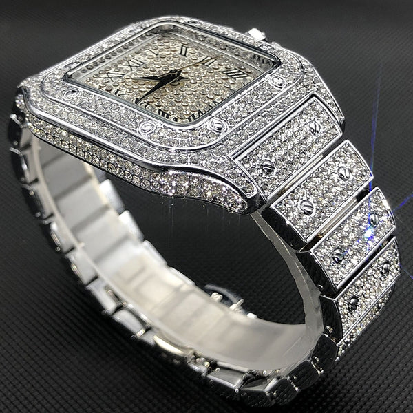 MISSFOX Ice Out Square Watch For Men