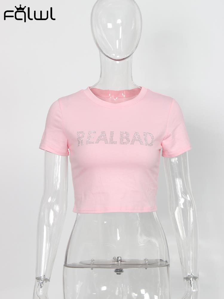 O Neck Diamond Crop Tops in Pink White or Black