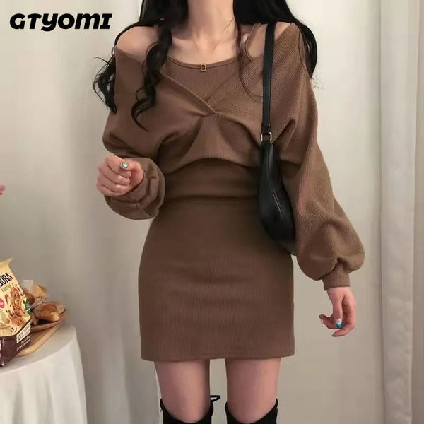 French Elegant Suit Suspender Dress in Coffee Brown or Black