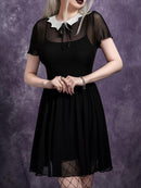 Wednesday Bat-Neck Mesh Black Dress