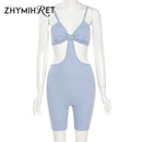 Hollow Out Spaghetti Strap Bodysuit / Shorts in Red, Khaki, Light Blue, Black or Sage Green