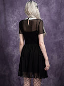 Wednesday Bat-Neck Mesh Black Dress