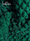 High Neck Solid Sleeve Lace Up Mini Dress