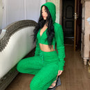 Waffle Tracksuit Hoodie Crop Top Set