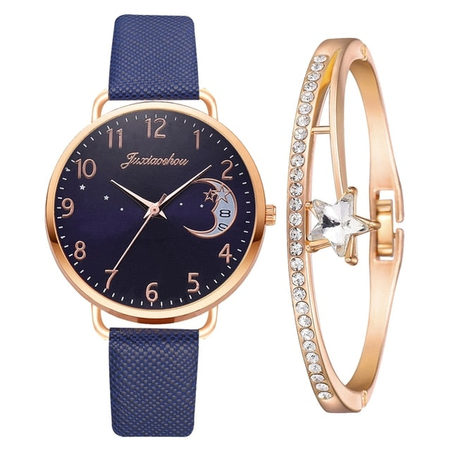 Moon Numbers Bracelet Watches Set for Women