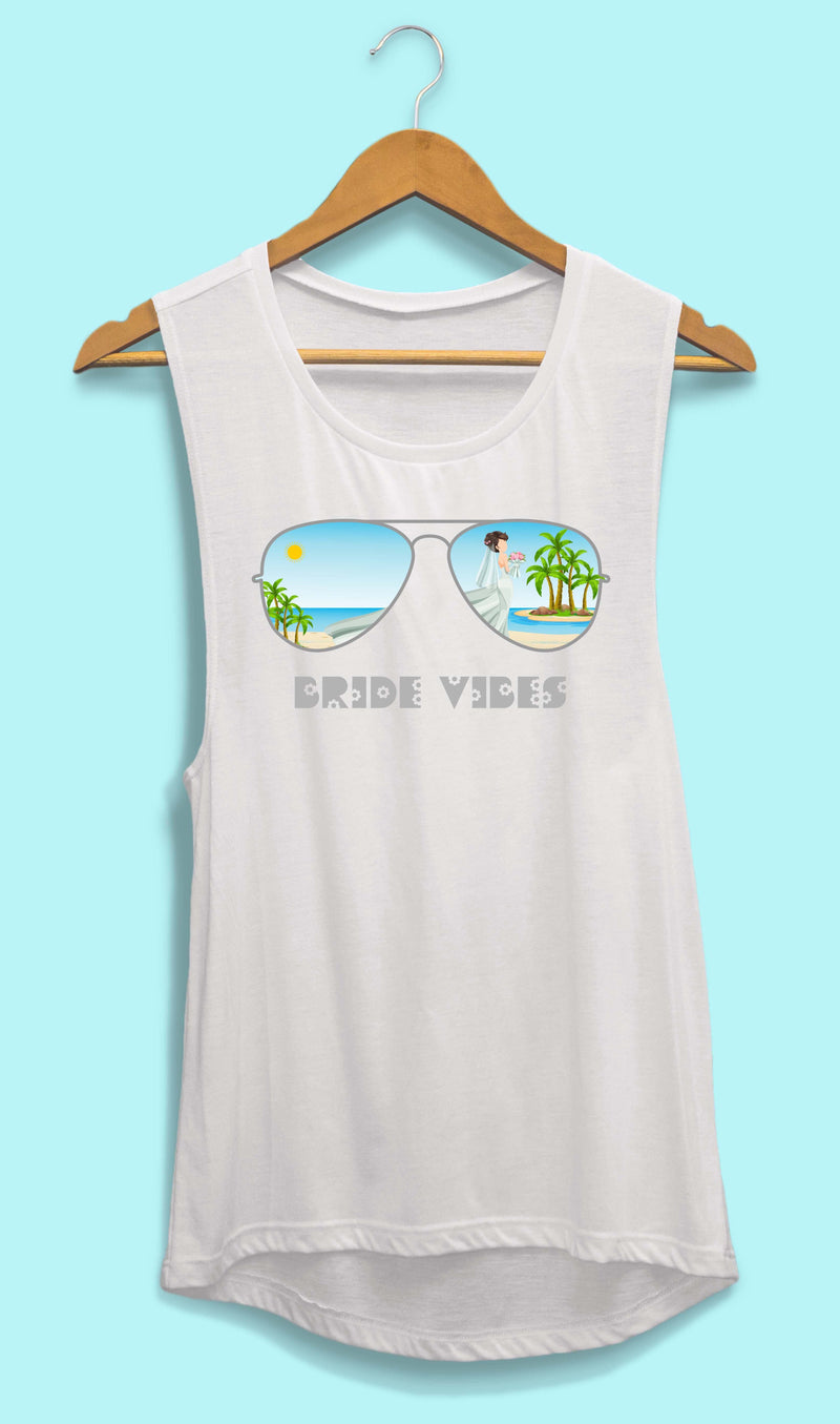 Aviator Bride Vibes 😎  | Beach Vibes - Bachelorette Beach Party Flowy Muscle Tank Tops