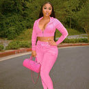 Waffle Tracksuit Hoodie Crop Top Set